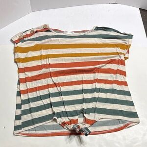 Striped Short Sleeve Top with Button Detail